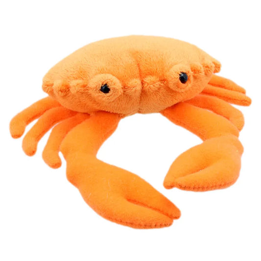 The Puppet Company's orange Crab Finger Puppet, featuring large claws and round eyes, is perfect for imaginative storytelling and creative play. Its soft texture and cartoonish design make it an ideal companion for endless adventures in finger puppet shows.