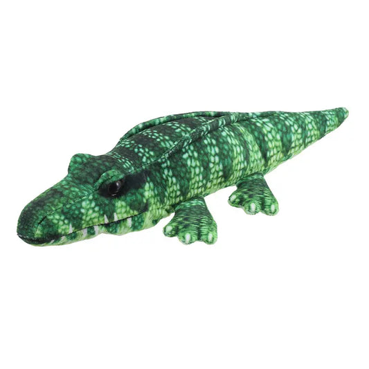 The Puppet Company Crocodile Finger Puppet from the Little Creatures Range features a green scaly pattern, four legs, and a long tail—perfect for fun finger play. Photographed lying on a white background.