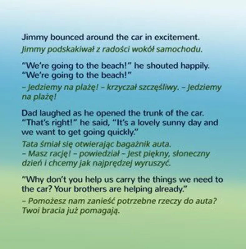Jimmy bouncing around in a Dual Language Book I Love to Help English/Polish Children's Book experiment.