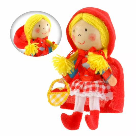 A kids' puppet show featuring a Fiesta Crafts Red Riding Hood puppet with a basket.