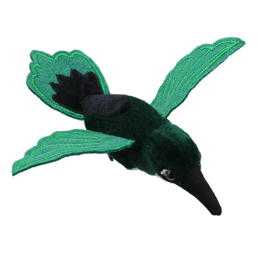 Enjoy captivating storytelling with The Puppet Company Finger Puppet Hummingbird Green. This plush toy showcases vivid green wings and a black beak, embodying a hummingbird's spirit in flight. Engage in imaginative tales with this whimsical companion.