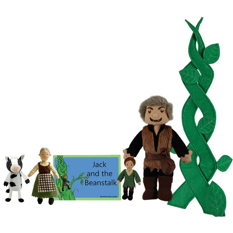 Immerse yourself in a delightful storytelling experience with The Puppet Company Finger Puppet Story Set Jack & The Beanstalk. This enchanting set features a cow, an elderly woman, a book, Jack, a giant, and a tall green beanstalk to bring the classic tale to life vividly.