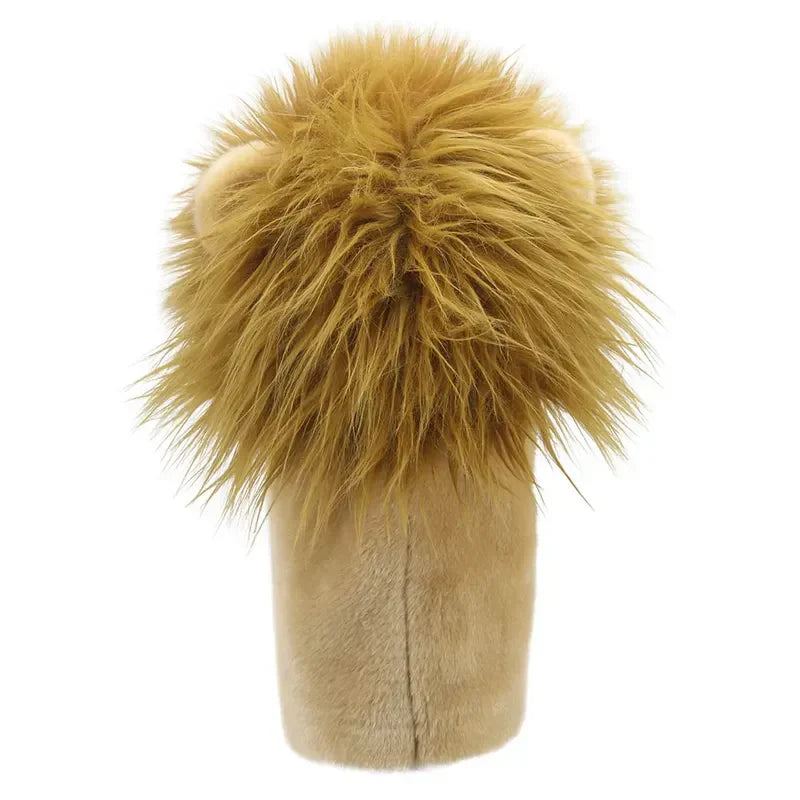 The Jumbo Friends Lion Hand Puppet has a realistic design with its light brown body and fluffy, golden mane that covers much of its head. Small, rounded ears subtly peek through the mane when viewed from the back.
