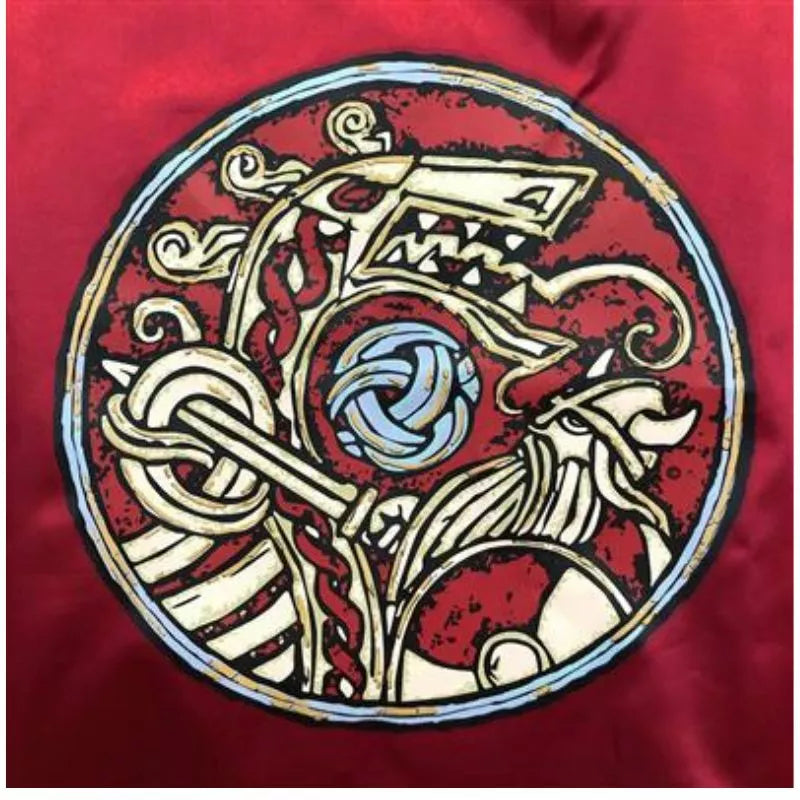 A Liontouch Viking Cape with an image of a dragon on it.