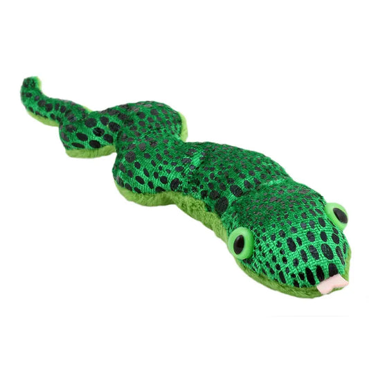 Discover The Puppet Company Finger Puppet Snake, a plush snake toy perfect for imaginative storytelling. With its green body, black spots, large round eyes, and playful pink tongue, it easily doubles as a finger puppet to bring tales to life.