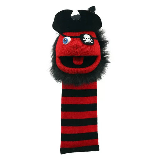 A kids' hat featuring The Puppet Company Sockette Pirate puppet.