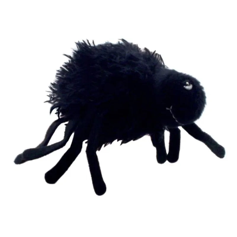The Puppet Company Finger Puppet Spider Furry is a delightful soft toy, featuring a black, fuzzy plush design with a large round body and simplistic appeal. It includes small white eyes on its head and eight flexible legs, making it perfect for storytelling adventures or as a finger puppet on a plain white background.