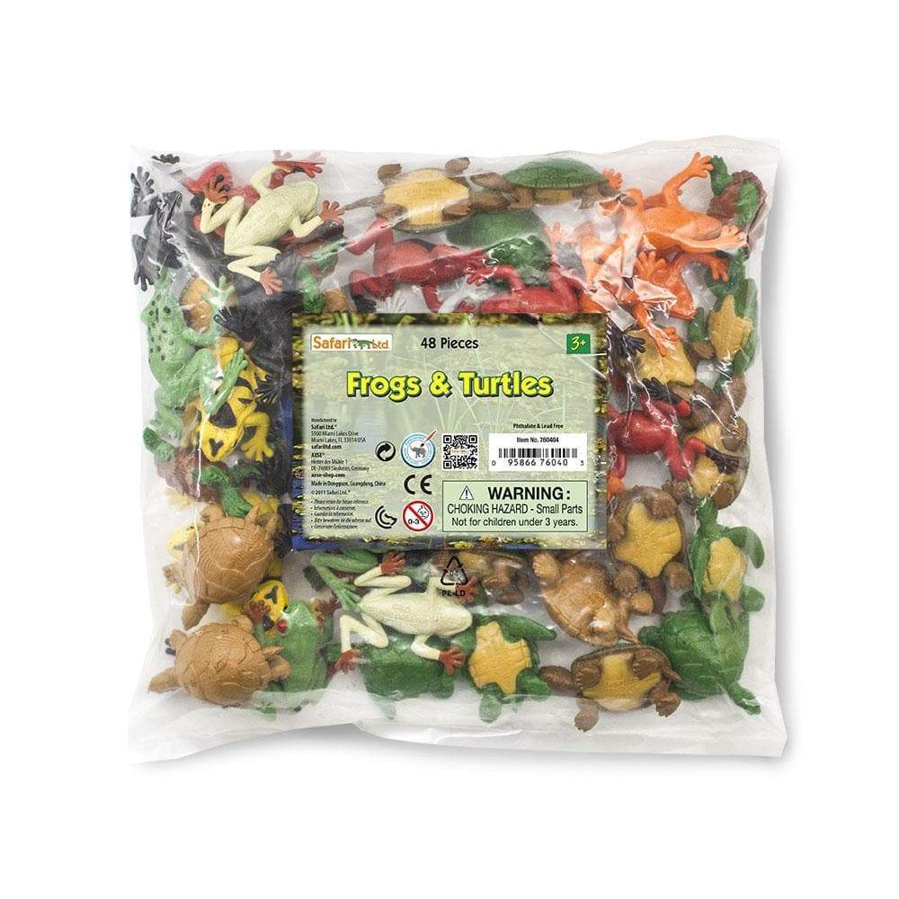 A bag of TOOBS® Figurines for puppet show enthusiasts and kids, featuring frogs and turtles.