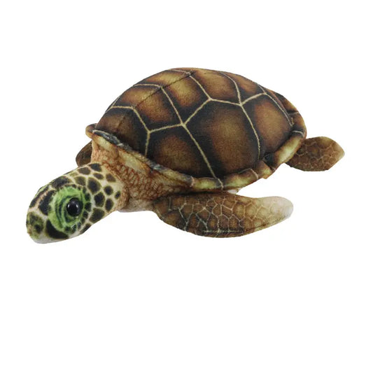 The Puppet Company Turtle Finger Puppet from the Little Creatures Range features a dark brown hexagon-patterned shell, light brown flippers, and a green and yellow spotted head, shown on a white background.