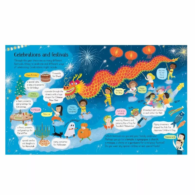 A kids' puppet show book featuring illustrations of Usborne All About Diversity.