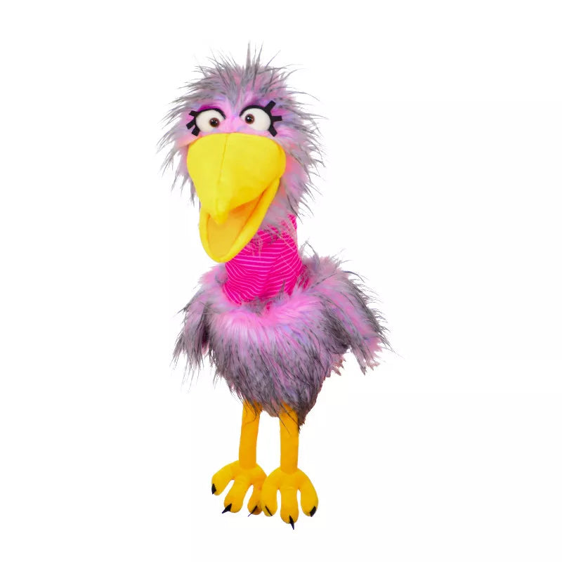 A kids puppet show featuring a Living Puppets Madame Quassel Hand Puppet on a white background.