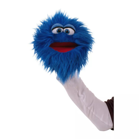 A blue monster hand puppet perfect for puppet shows and entertaining kids.