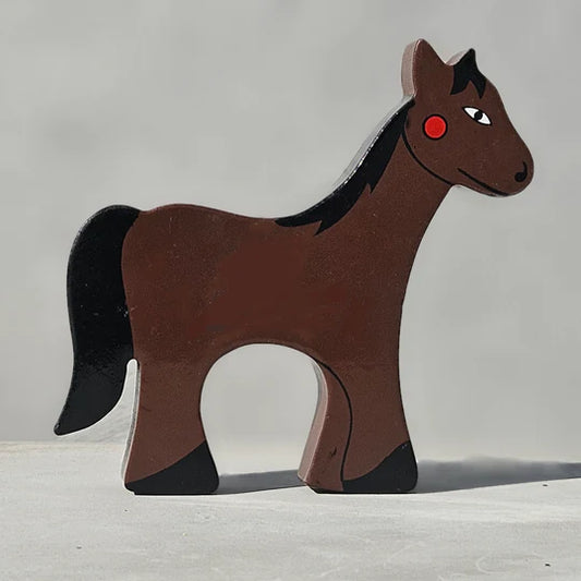 A Magnetic Wooden Horse Play Figure with a red nose.