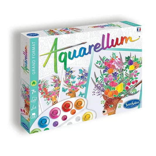 Sentosphere Aquarellum Enchanted Deers - a vibrant colors box with a deer and flowers.