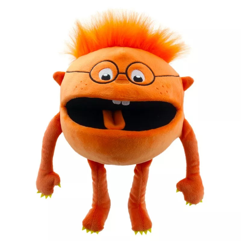 The Puppet Company Baby Monster Orange is a stuffed monster perfect for kids' puppet shows.