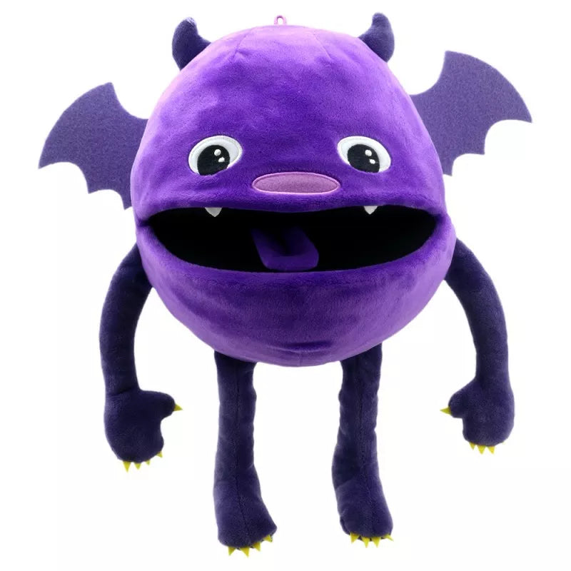 The Puppet Company Baby Monster Purple puppet with wings is perfect for kids' imaginative puppet shows.