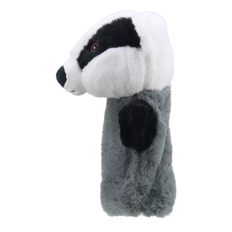 A ECO Puppet Buddies Badger Hand Puppet on a white background.