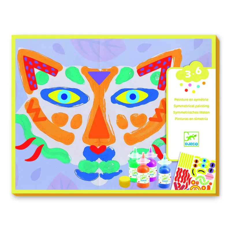 A vibrant Djeco Painting To Smooth And Squish featuring a cat prominently on it.