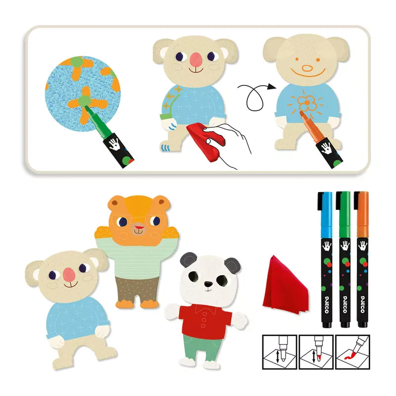 A picture of a teddy bear cut out of paper using Djeco Colouring The cuties by Djeco.
