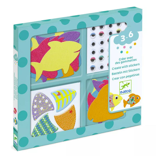 A picture of a box of Djeco Stickers I love fish.