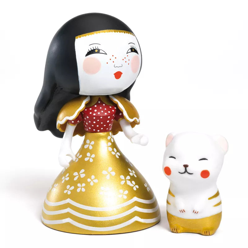 A Djeco Arty Toys Mona & Moon figurine with a white cat for kids.