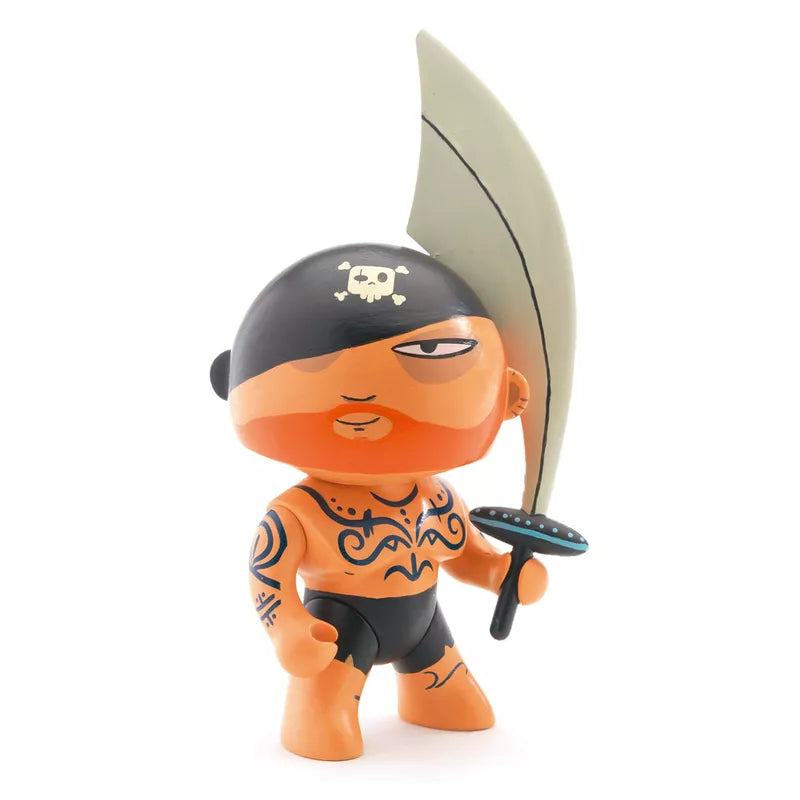 A kids' pirate puppet figure from Djeco Arty Toys Tatoo brand wielding a sword.