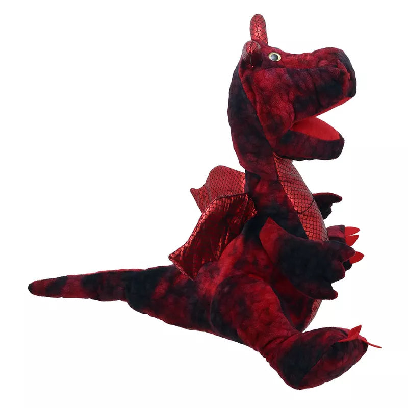 An Enchanted Red Dragon Hand Puppet on a white background, perfect for storytelling and language development.