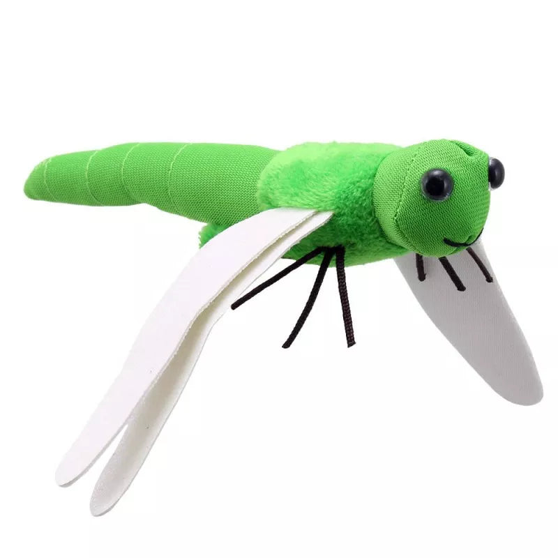 A green Dragonfly Finger Puppet for kids' puppet shows.