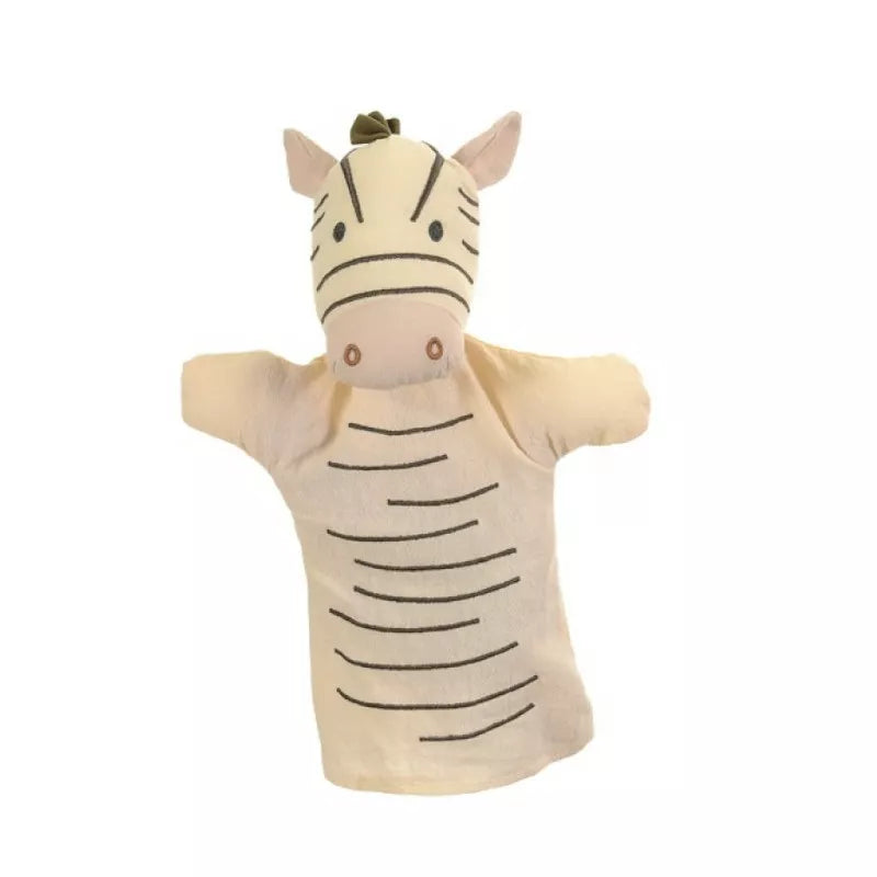 A Hand Puppet Zebra on a white background.