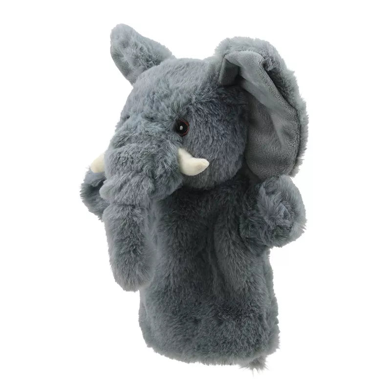 An ECO Puppet Buddies Elephant Hand Puppet with tusks.