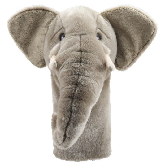 The Jumbo Friends Elephant Hand Puppet features a soft gray texture, large ears, a long trunk, and small tusks. It’s perfect for imaginative play and transforms your golf club into an adorable puppet companion on the green.