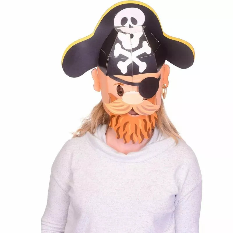 A woman wearing a Fiesta Crafts 3D Mask Pirate.