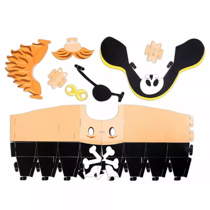 A set of Fiesta Crafts 3D Mask Pirate costume pieces with a skull and crossbones design.