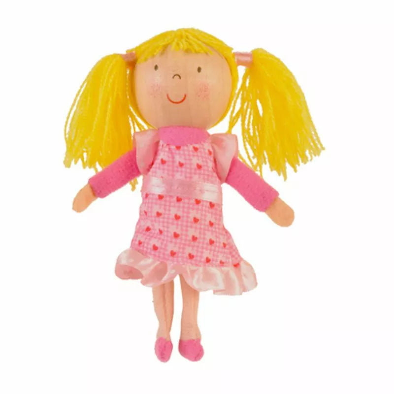 A blonde-haired Goldilocks puppet perfect for kids' puppet shows.