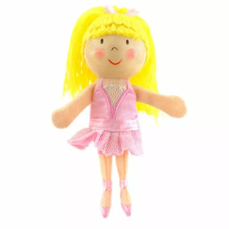 A Fiesta Crafts Ballerina Finger Puppet with long blonde hair.