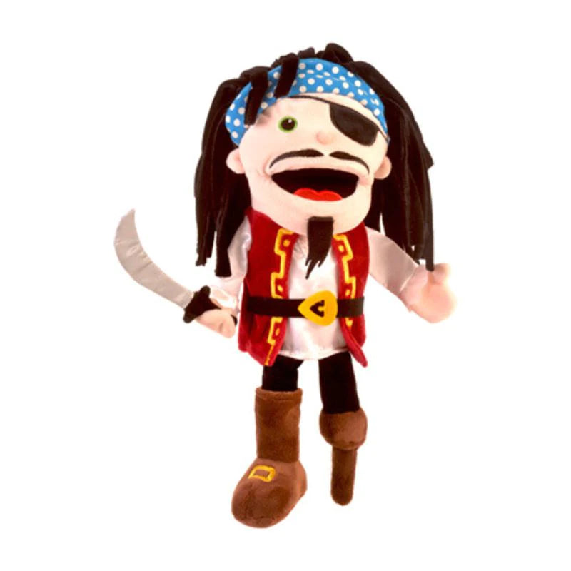 A kid-friendly pirate hand puppet for entertaining puppet shows.