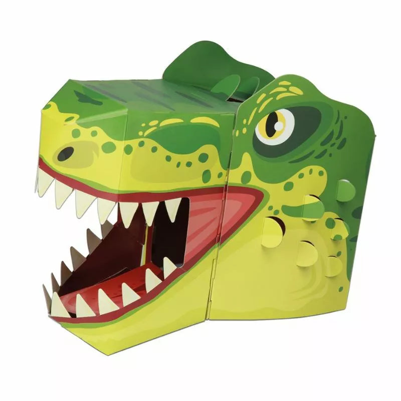 A kids' party box with a T-Rex 3D mask featuring a dinosaur head for puppet play.