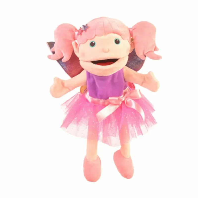 The Fiesta Crafts Fairy Mouth Moving Hand Puppet, the Fiesta Crafts Fairy Mouth Moving Hand Puppet features a pink and purple fairy doll with pink hair and a pink tutu.