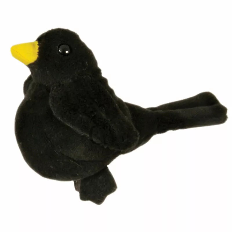 The Puppet Company Blackbird Finger Puppet is a black stuffed bird perfect for kids' puppet shows.