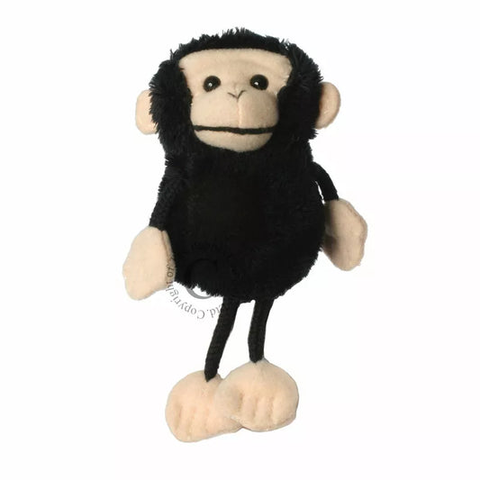 A black chimp finger puppet for a kids' puppet show.