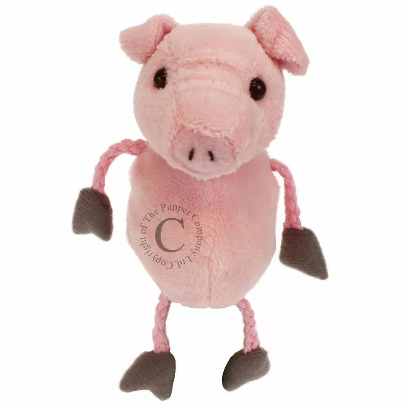 The Pig Finger Puppet from The Puppet Company stands on a white background, perfect for kids' puppet shows.