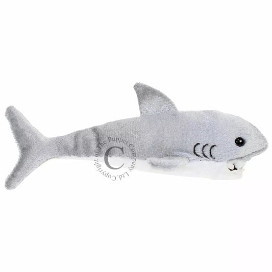 The Puppet Company Great White Shark Finger Puppet for kids at a puppet show.