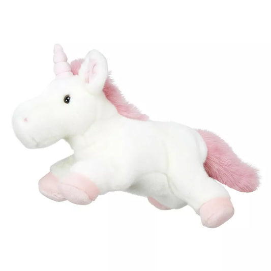 The Puppet Company Full-bodied Hand Puppet Unicorn is flying on a white background.