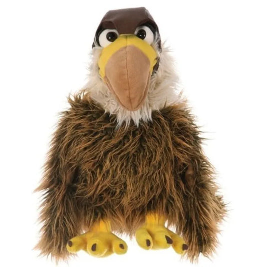 Meet the Living Puppets Heiko Hand Puppet, ideal for imaginative play. Featuring brown fluffy feathers, a big beige beak, expressive eyes, large yellow talons, and a striking dark brown head, it is ready to soar through your child's creative adventures.