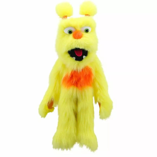 The Puppet Company's kid-friendly Yellow Monster puppet steals the show with its vivid orange eyes.