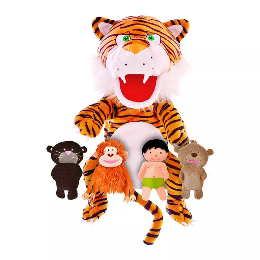A kid-friendly Jungle Book Puppet Set featuring stuffed animals for an engaging puppet show.