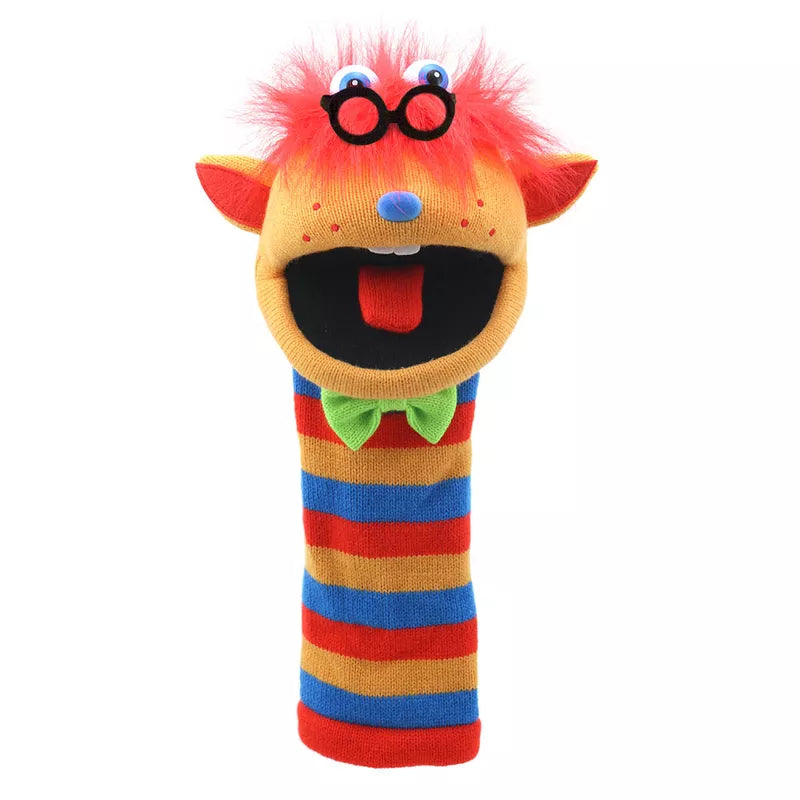 The Puppet Company Sockette Humphrey is an entertaining toy puppet with glasses and a striped tie.