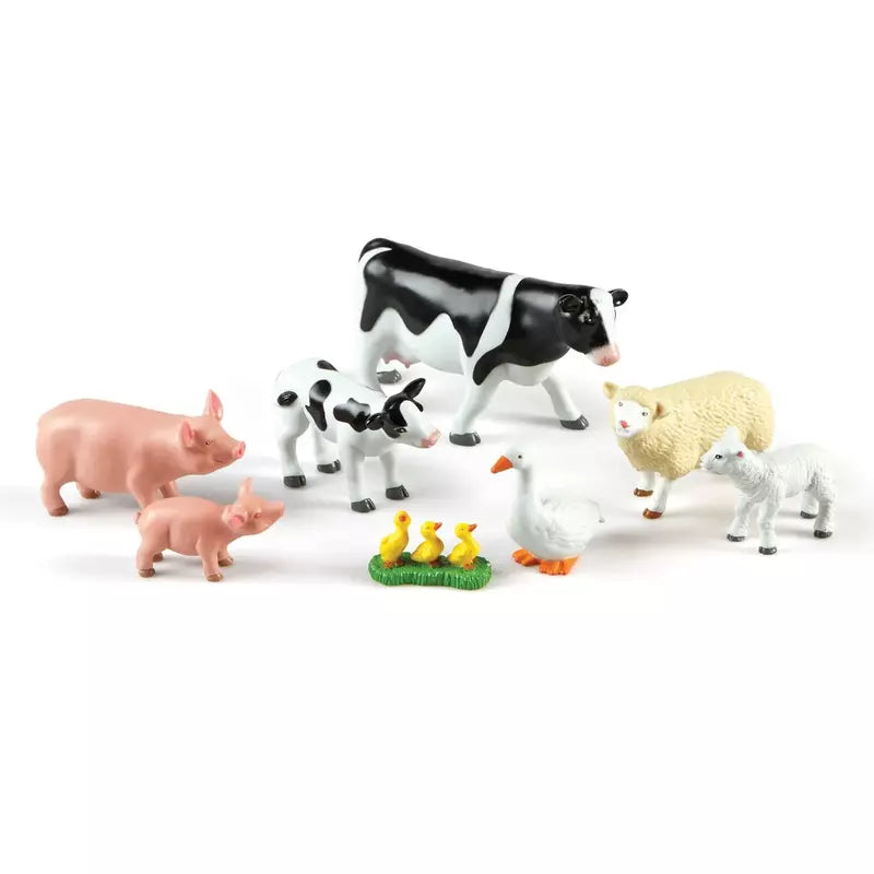 A group of Learning Resources Jumbo Farm Animals - Mommas and Babies on a white background, suitable for toddlers.