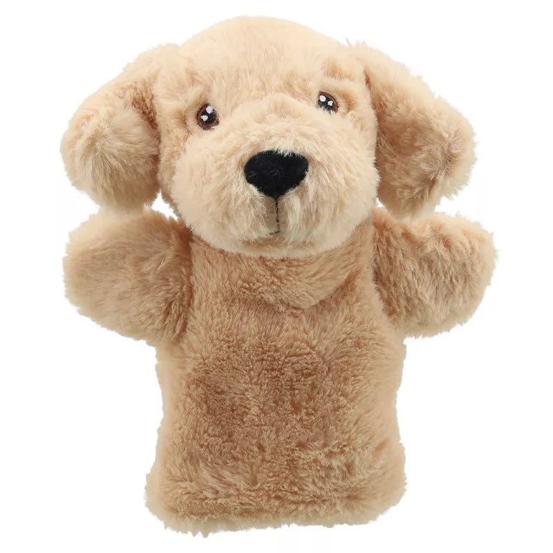 A beige ECO Puppet Buddies Labrador Hand Puppet with soft plush fur on a white background.