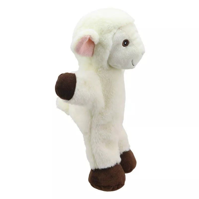 The Puppet Company ECO Walking Puppet Lamb is a puppet standing on a white background, perfect for kids and puppet shows.